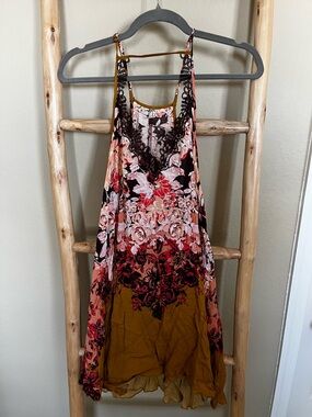 Free People Floral Lace Trim Spaghetti Strap Dress - Pink, Burgundy, Mustard